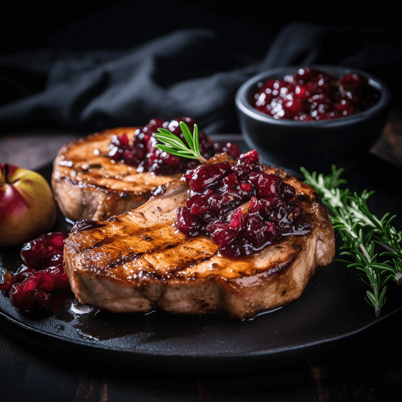 Pork Chops with Apple and Cranberry Chutney and a Touch of Ginger Recipe